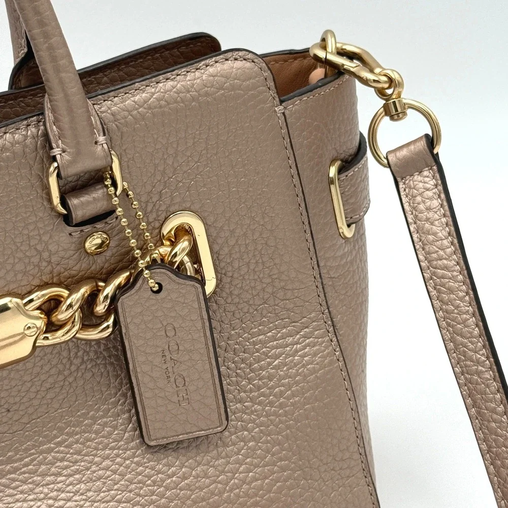 Coach Metallic Rose Gold Pebble Leather Blake 25 Carryall Satchel Bag F39847 NEW